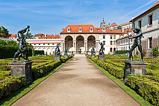 沃伦斯坦,宫殿,城堡,花园,排,青铜,雕塑,古城区,布拉格,捷克共和国,欧洲