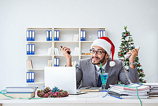 年轻,商务人士,庆贺,圣诞节,办公室