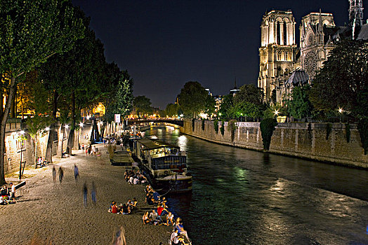 法国,巴黎,夜晚,赛纳河,河,港口