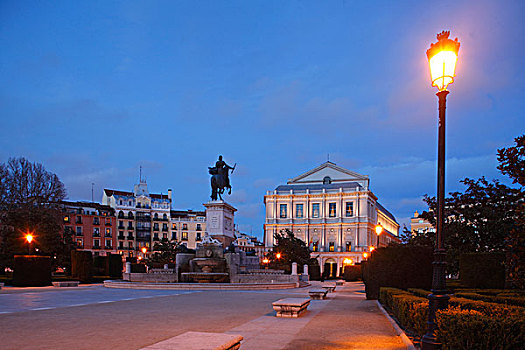 剧院,广场,东方,黄昏,马德里,西班牙,欧洲