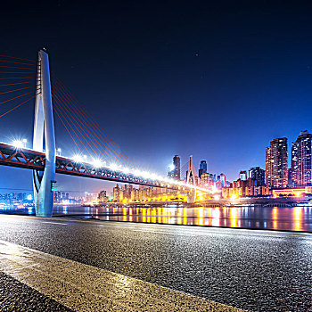 城市,天际线,靠近,桥,重庆,夜晚,空路