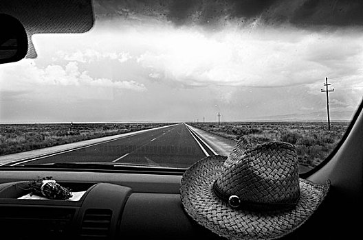 牛仔,帽子,仪表板,驾驶,公路,新墨西哥,美国