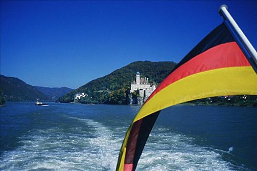 特写,德国国旗,多瑙河,瓦绍,奥地利