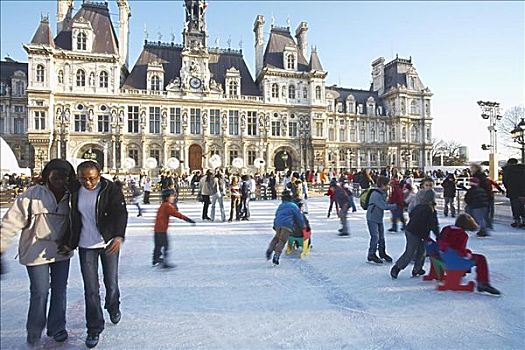 人,滑冰,正面,德威饭店,巴黎,法国