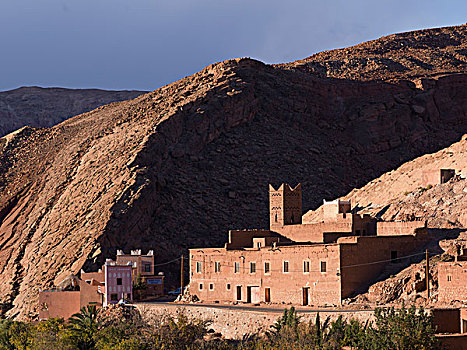传统建筑,城镇,山坡,瓦尔扎扎特,摩洛哥