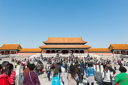许多人,大门,和谐,故宫,宫殿,北京,中国
