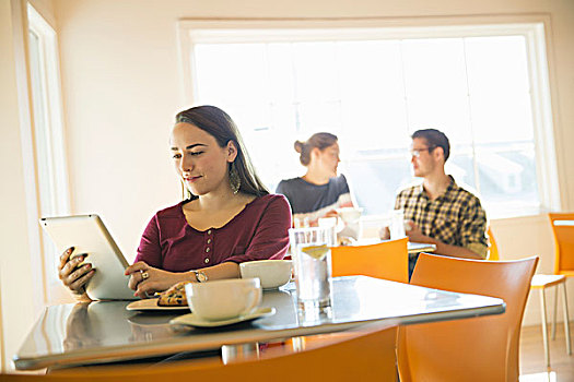 女人,咖啡馆,读,平板电脑