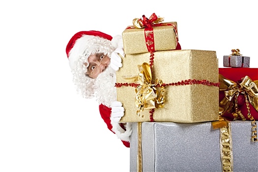 圣诞老人,隐藏,后面,圣诞礼盒