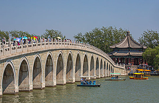 北京,城市,颐和园,昆明湖,拱桥