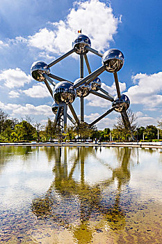 原子塔,反射,水中,喷泉,布鲁塞尔,比利时