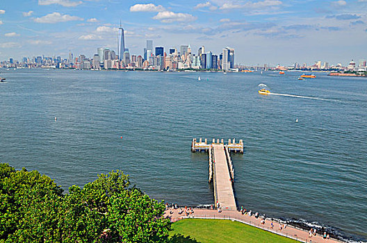 风景,自由女神像,基座,南,曼哈顿,自由岛,纽约,美国
