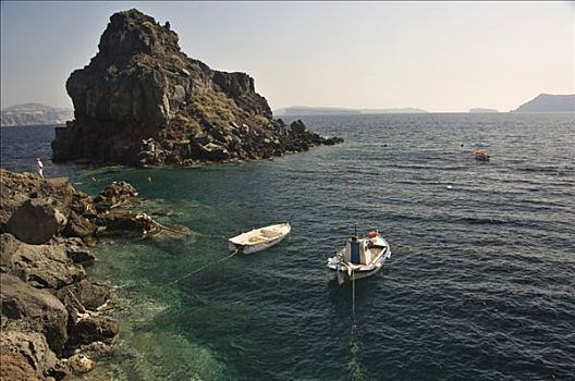 划艇,岬角,阿基亚斯尼古拉斯,锡拉岛,基克拉迪群岛,爱琴海,希腊