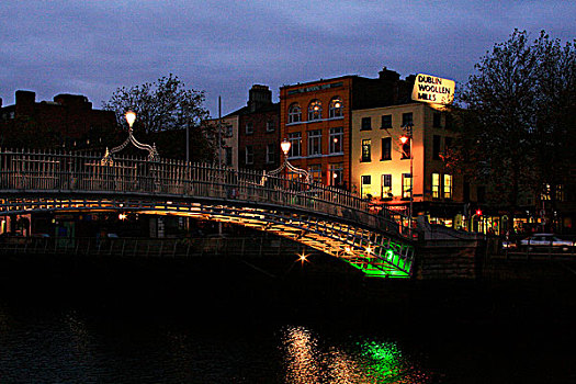 桥,都柏林,城市,爱尔兰,步行桥,夜晚