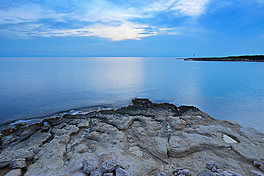 石头,海岸,海洋,黄昏,地中海,罗讷河口省,法国