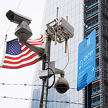 监控摄像头,美国国旗,一个,世贸中心,纽约,美国