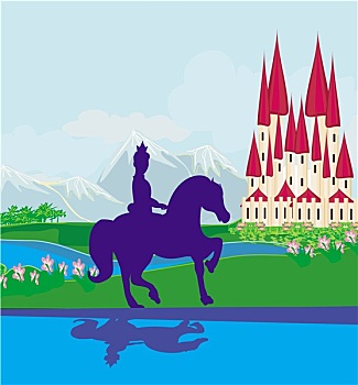 王子,骑马,城堡