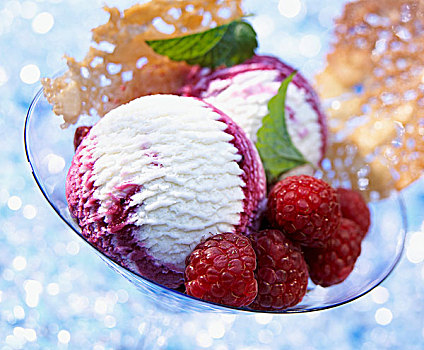 树莓冰淇淋,新鲜,树莓,薄荷味,威化脆皮