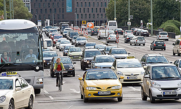 骑车,汽车,交通,路,柏林,德国,欧洲