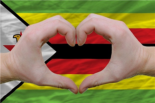 心形,喜爱,手势,展示,上方,旗帜,津巴布韦