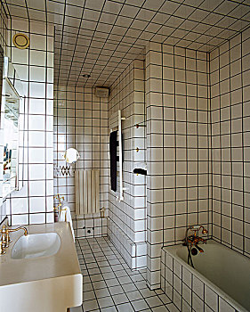 浴室,遮盖,白色,陶瓷,砖瓦,黄金,摆设,沐浴,盆