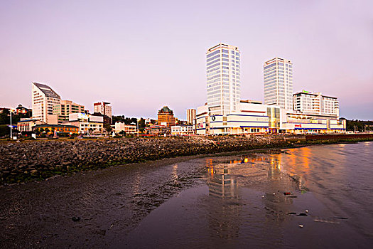 市中心,蒙特港,海岸线在黄昏,资本,地区洛杉矶拉各斯,智利