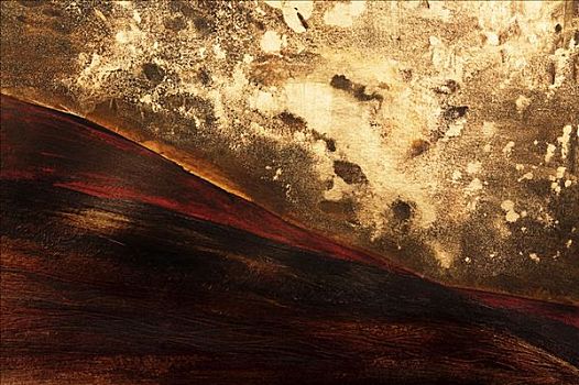 火山,日出,抽象,金色,天空,丙烯酸树脂,绘画