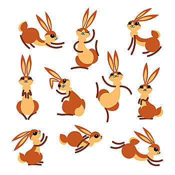卡通,可爱,兔子,野兔,小,有趣,矢量,插画,层次,悠闲,编辑