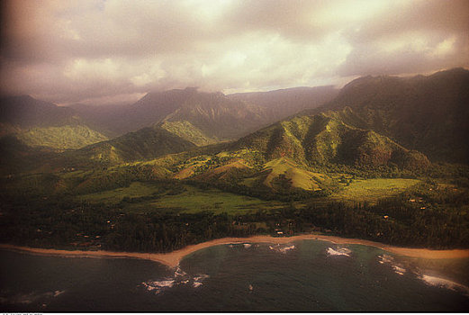日落,俯视,纳帕利海岸,考艾岛,夏威夷,美国