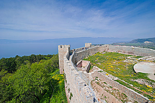 城堡,墙壁,要塞,世界遗产,湖,马其顿,欧洲