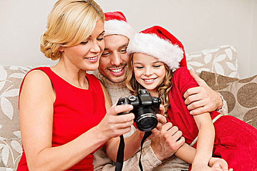 家庭,圣诞节,圣诞,冬天,高兴,人,概念,微笑,圣诞老人,帽子,看,照相