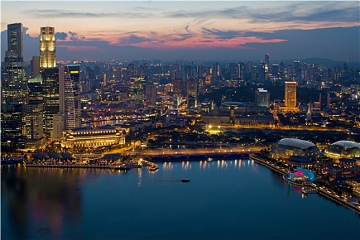 新加坡,天际线,码头,滨海休闲区,日落