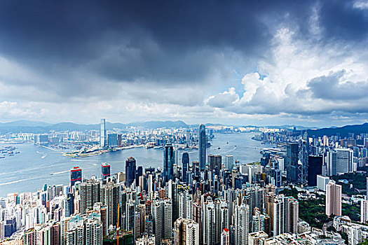 俯拍,天际线,城市,香港