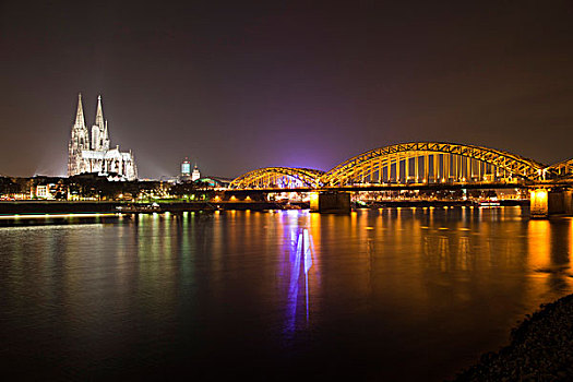 光亮,霍恩佐伦大桥,科隆大教堂,莱茵河,科隆,莱茵兰,北莱茵-威斯特伐利亚,德国,欧洲