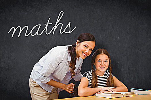 数学,黑板,文字,女性,教师,小女孩,图书馆