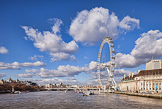 风景,泰晤士河,威斯敏斯特桥,千禧桥,伦敦眼,伦敦,英格兰,英国,欧洲