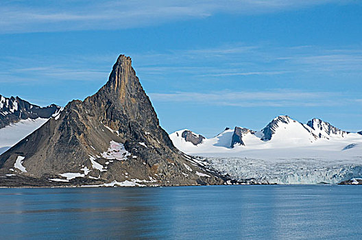 挪威,斯瓦尔巴群岛,斯匹次卑尔根岛,景色,风景,冰河,崎岖,山