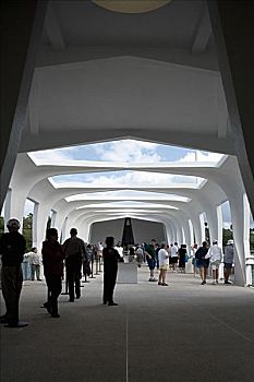 人群,纪念,建筑,亚利桑那军舰纪念馆,珍珠港,檀香山,瓦胡岛,夏威夷,美国