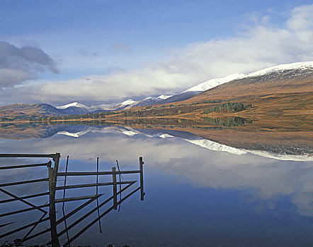 苏格兰,阿盖尔郡,湖,雪山,反射,安静,水