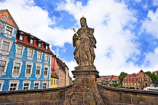 班贝格,德国,巴伐利亚,皇后,雕塑,站立,上方,河,市政厅,中心,老城