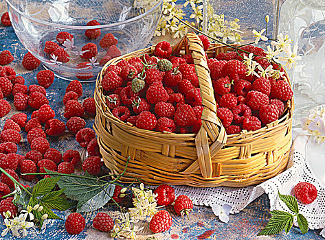 小,篮子,新鲜,树莓