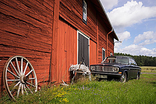 老爷车,后面,特色,房子,南方,瑞典