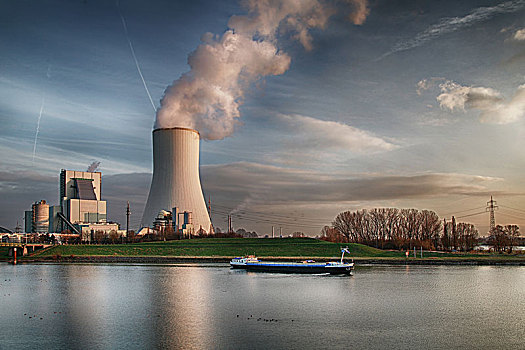 燃煤,电厂,莱茵河,杜伊斯堡,德国,欧洲