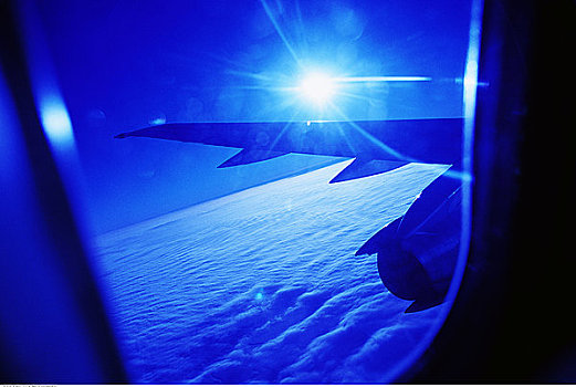 翼,云,飞机,窗户