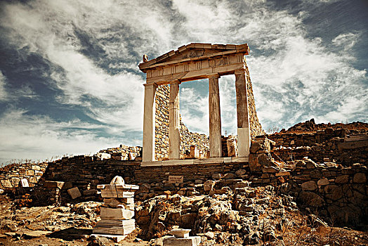 庙宇,历史,遗址,得洛斯,岛屿,靠近,米克诺斯,希腊