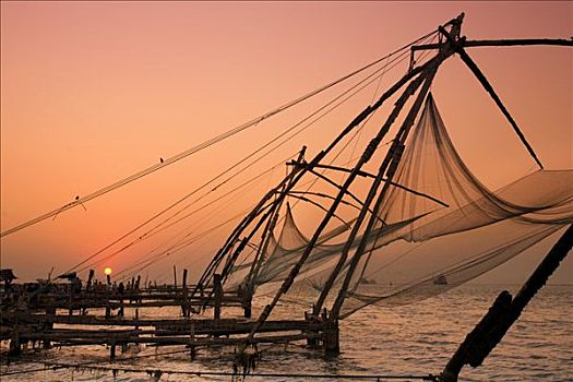 捕鱼者,传统,渔网,堡垒,喀拉拉,印度