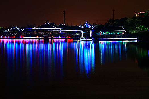 慈溪,大桥,生态,农庄,水,夜景,亭子,栏杆