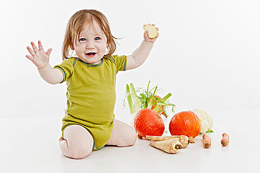 婴儿,女孩,蔬菜