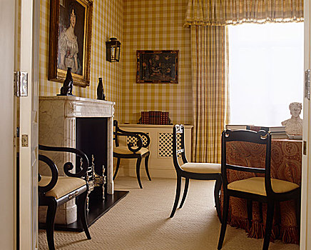 大理石,壁炉,时期,椅子,黄色,房间