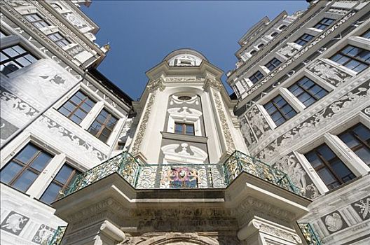 城堡,院落,五彩釉雕,壁画,德累斯顿,萨克森,德国