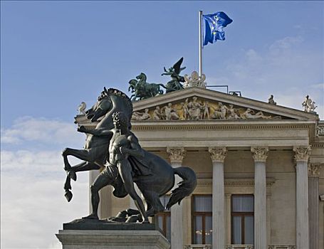 雕塑,正面,左边,翼,维也纳,奥地利,欧洲